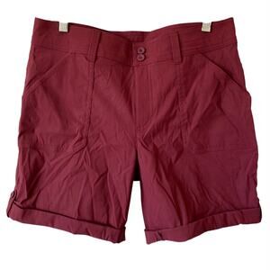NEW EDDIE BAUER Rolled Hem Bermuda Shorts Size 6 Maroon Red Stretch SPF 50